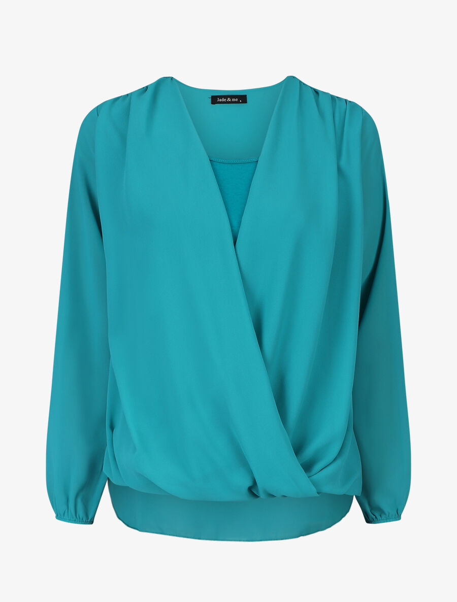 Blouse oversize à col cache coeur - Turquoise - 1