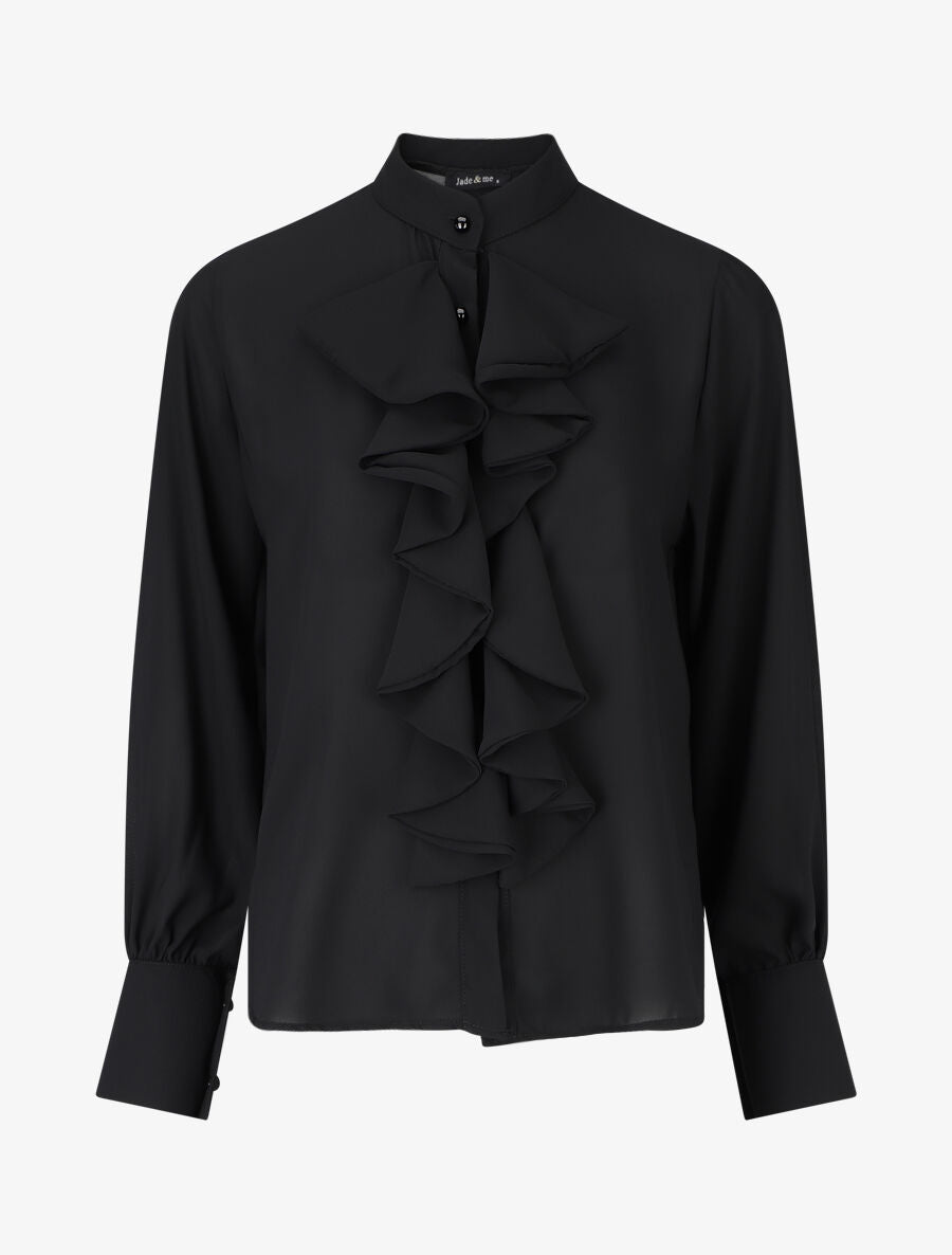 Blouse en voile à buste volanté - Noir - 5