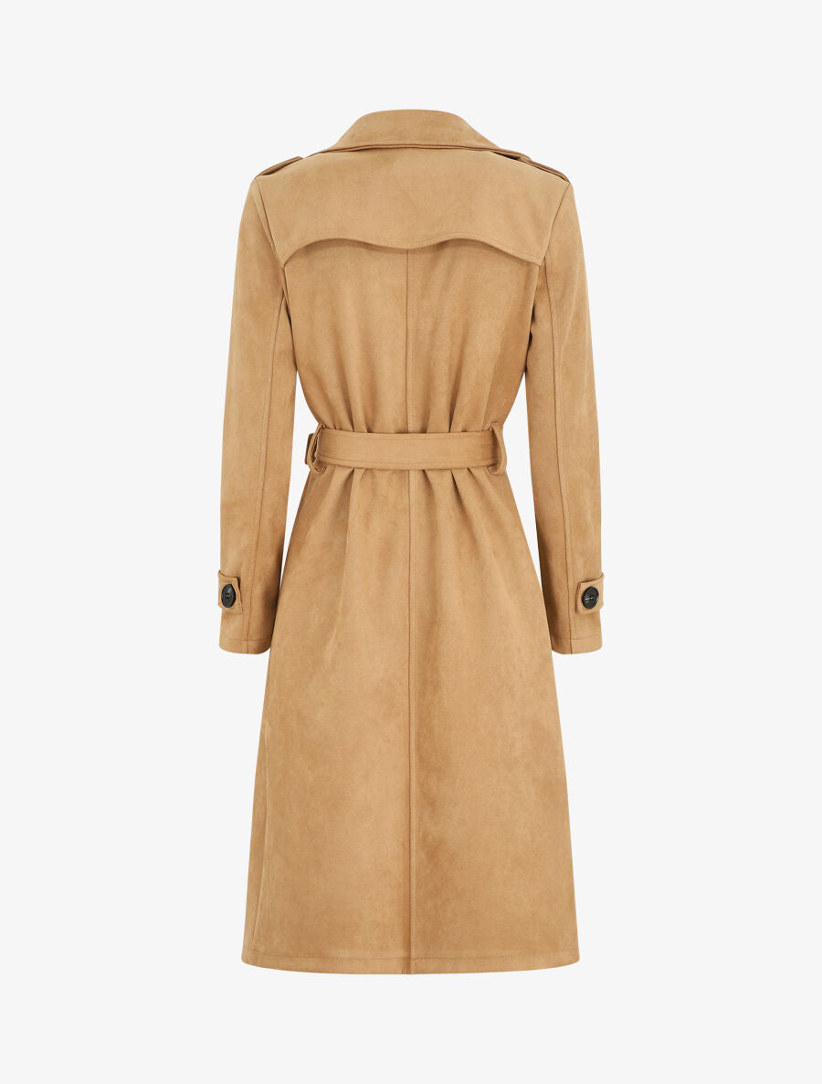 Trench long uni en suédine - Camel - 2
