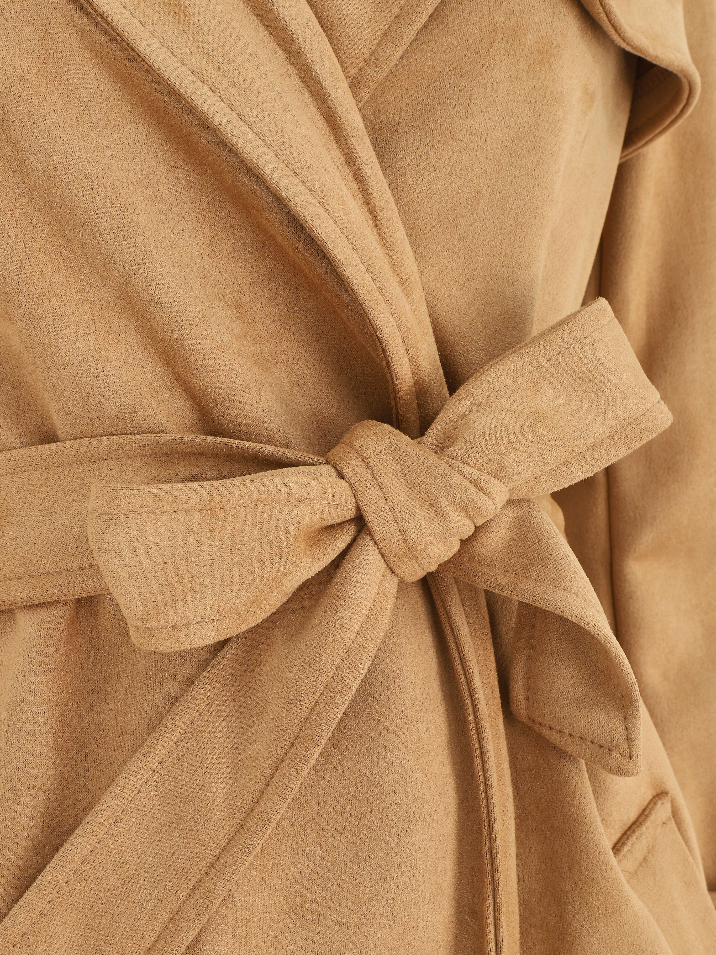 Trench long uni en suédine - Camel - 3