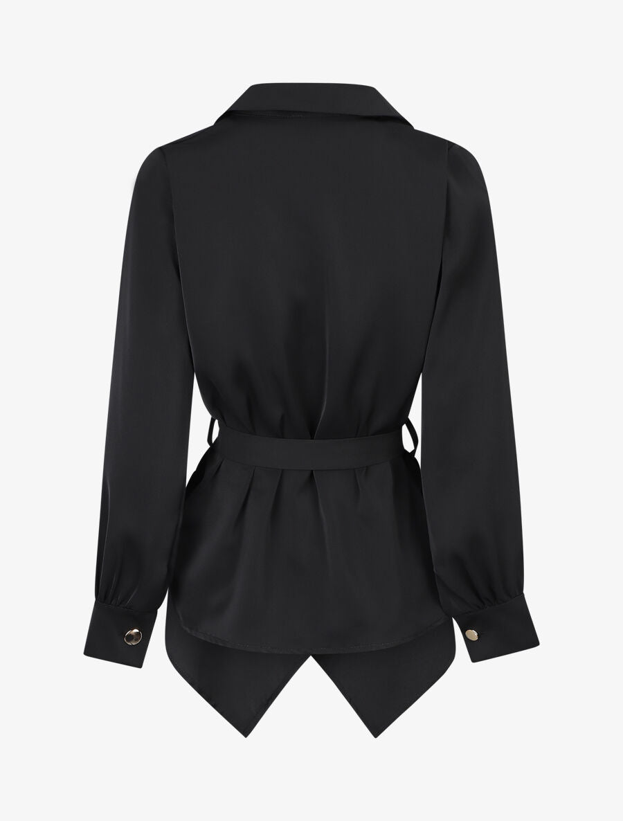 Blouse cache-coeur à base asymétrique - Noir - 2