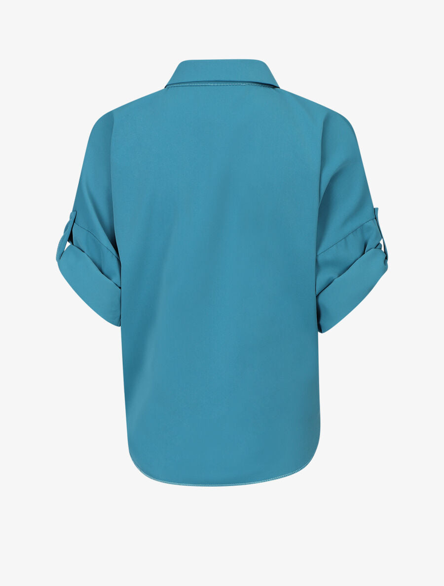 Blouse fluide à manches retroussables - Bleu canard - 2