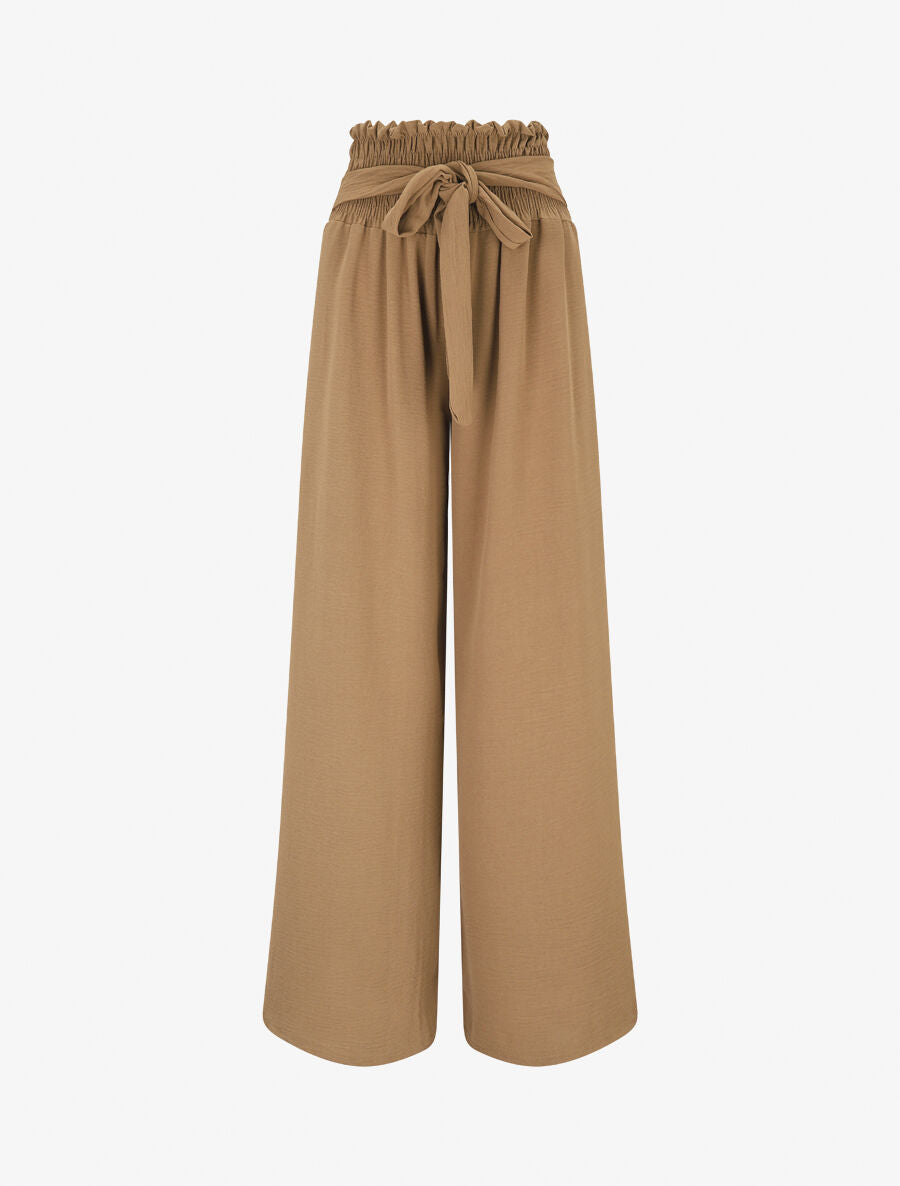 Pantalon uni à taille élastiquée - Camel - 5