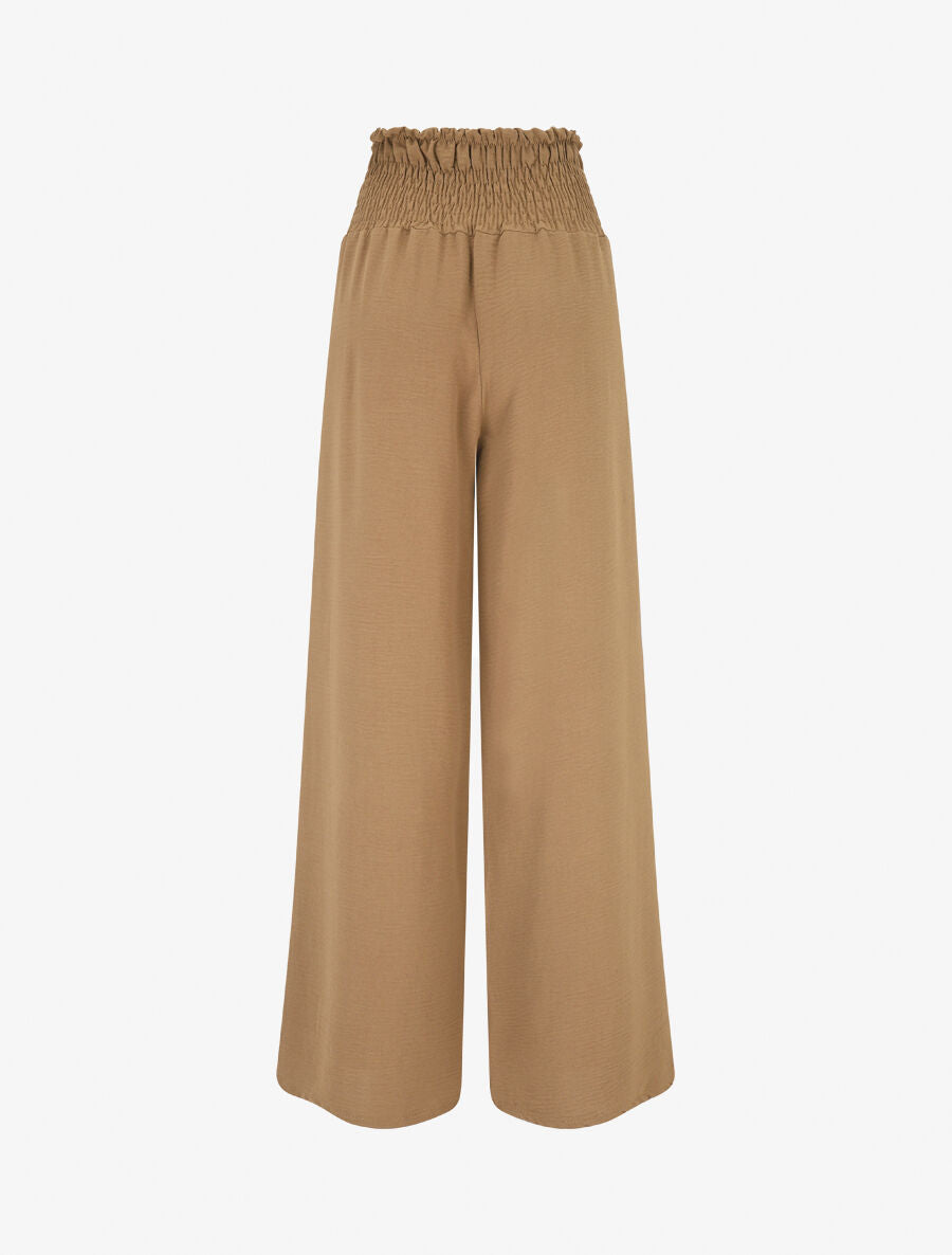 Pantalon uni à taille élastiquée - Camel - 2