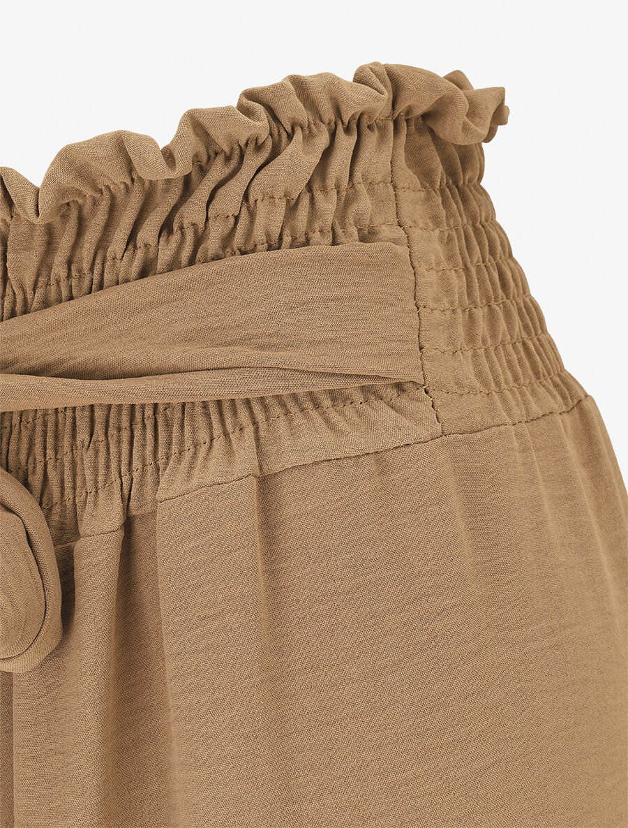 Pantalon uni à taille élastiquée - Camel - 3