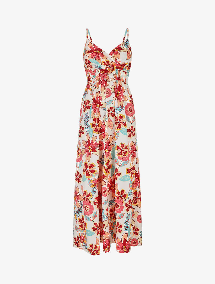 Robe longue imprimé fleurs des îles - Crème - 1