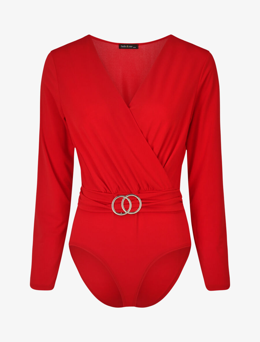 Body à col cache-coeur et ceinture à boucle - Rouge - 1