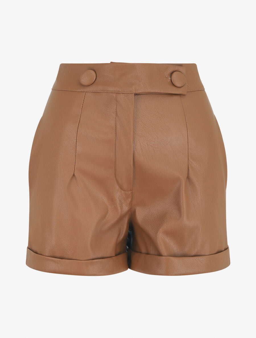 Short en simili à revers - Camel - 5