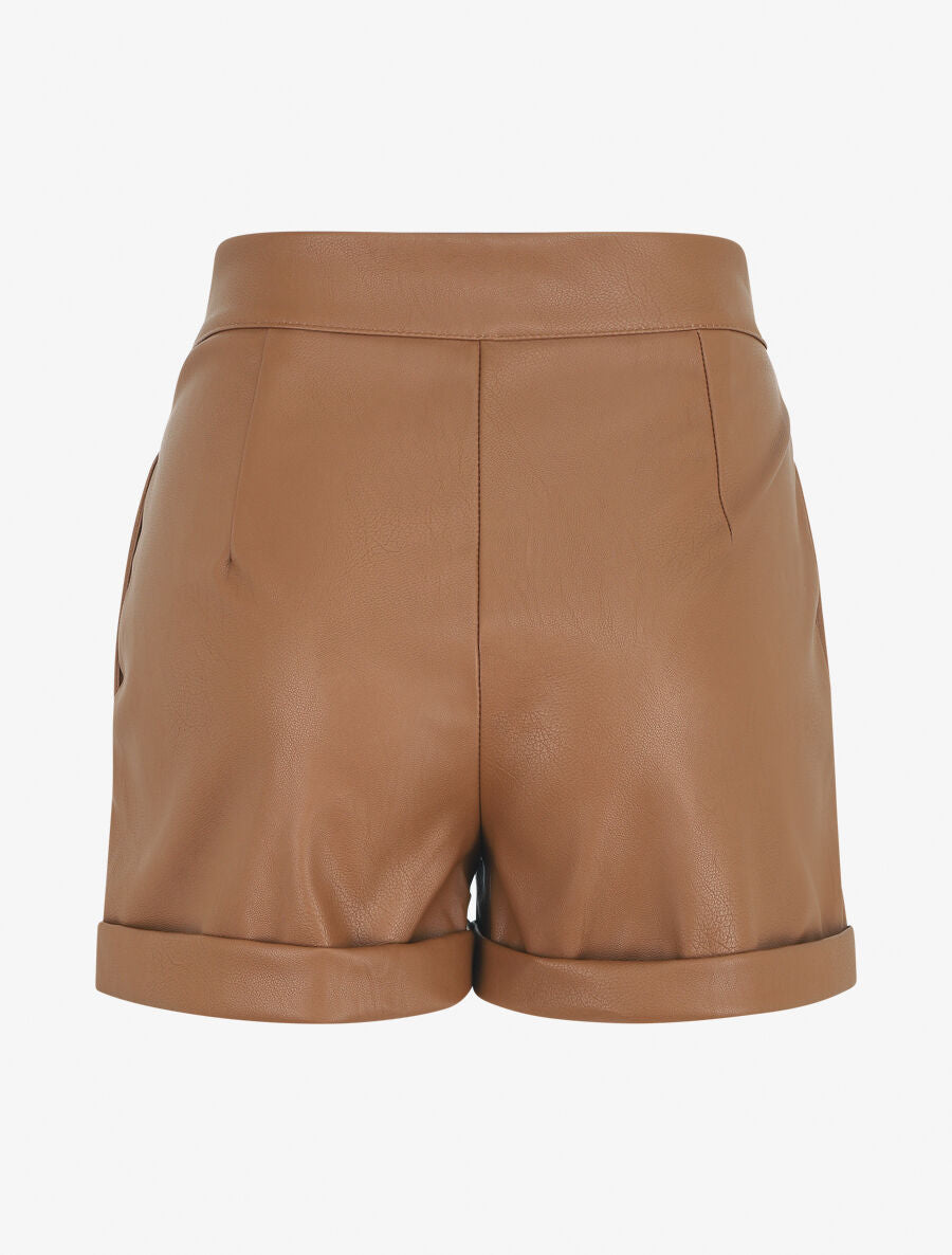 Short en simili à revers - Camel - 2