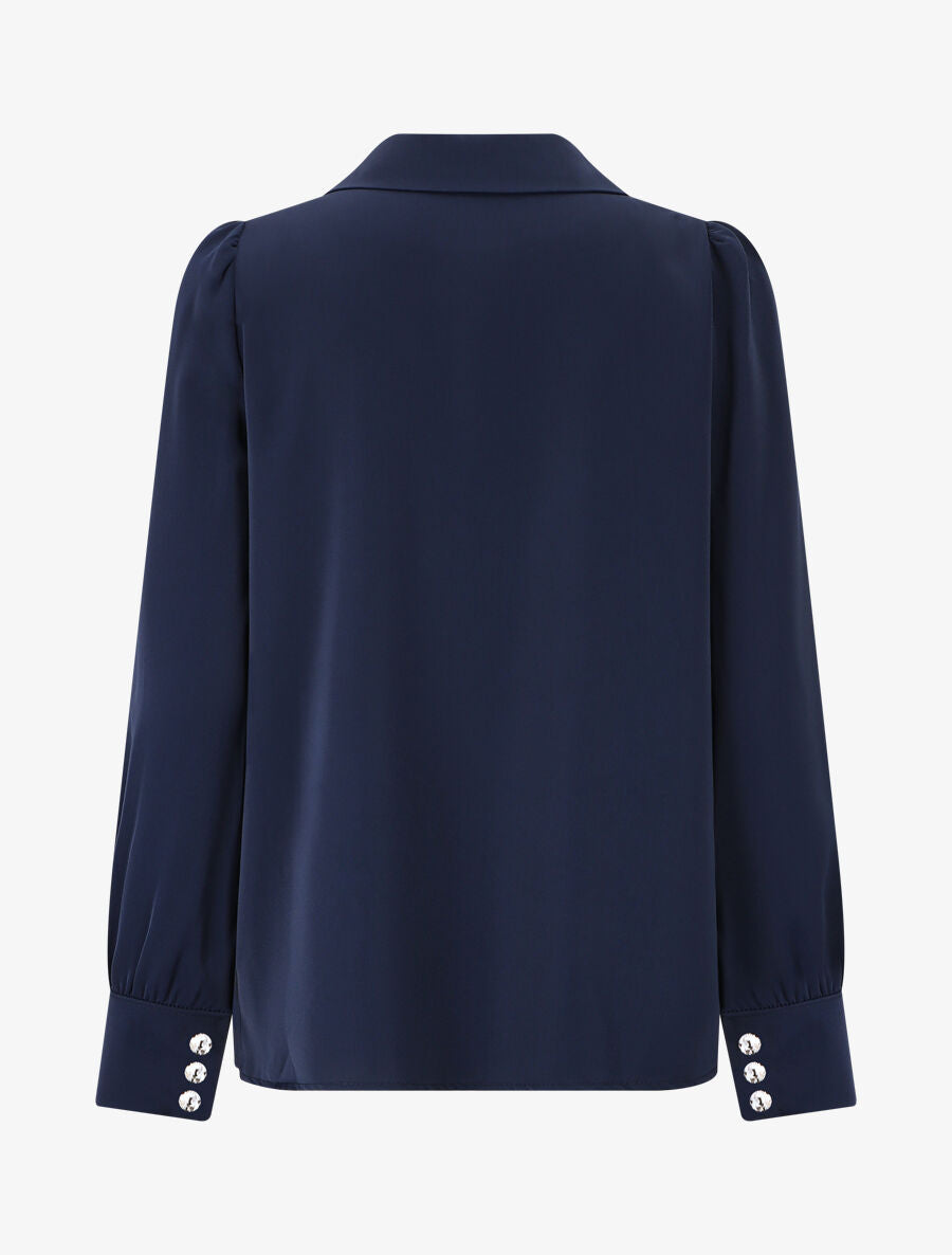 Blouse unie à manches longues - Marine - 2