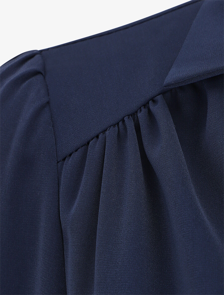 Blouse unie à manches longues - Marine - 3