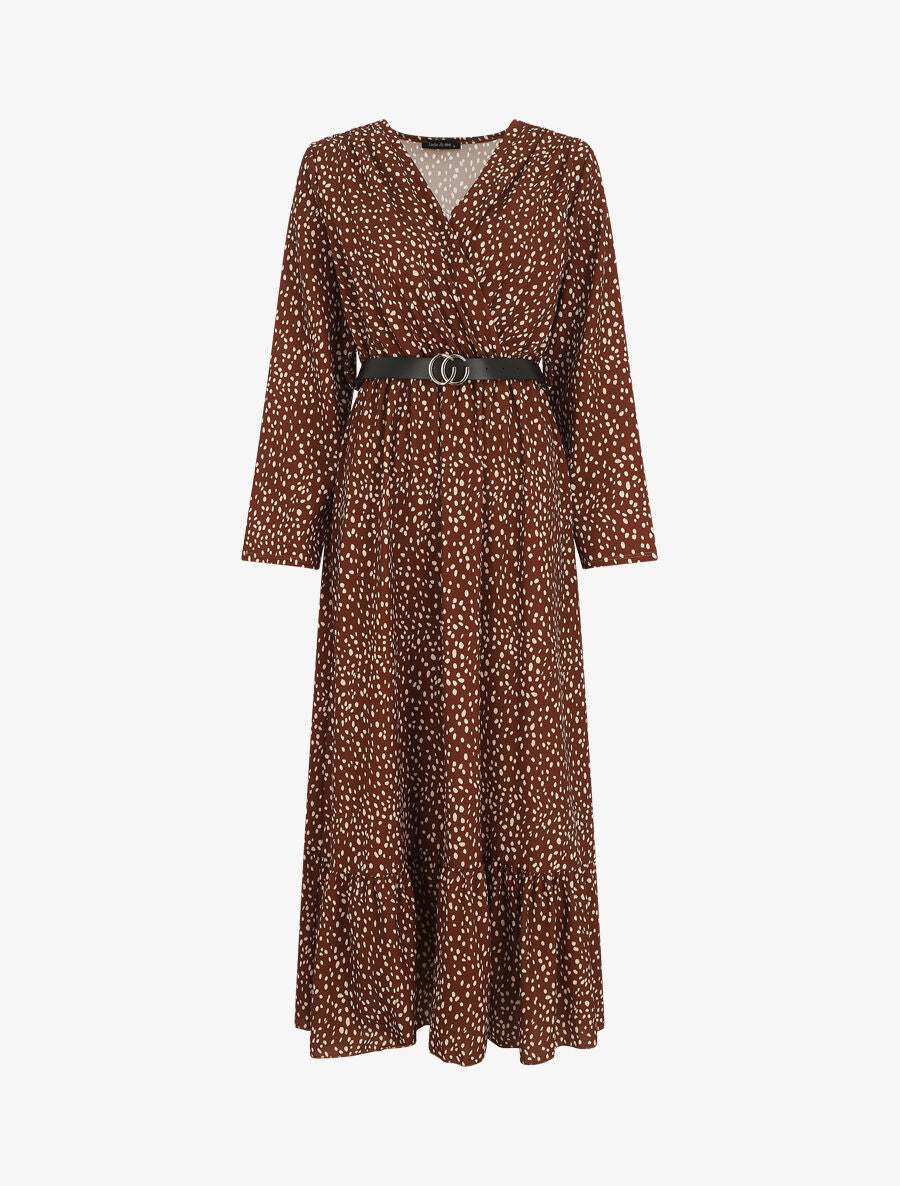 Robe longue à imprimé moucheté - Marron - 1