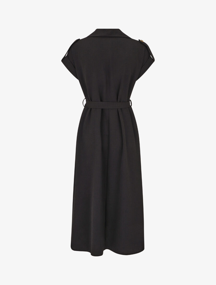 Robe longue fluide à manches courtes - Noir - 2