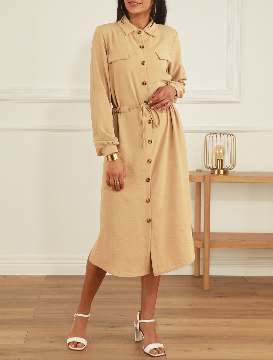 Robe longue fluide boutonnée - Camel - 4