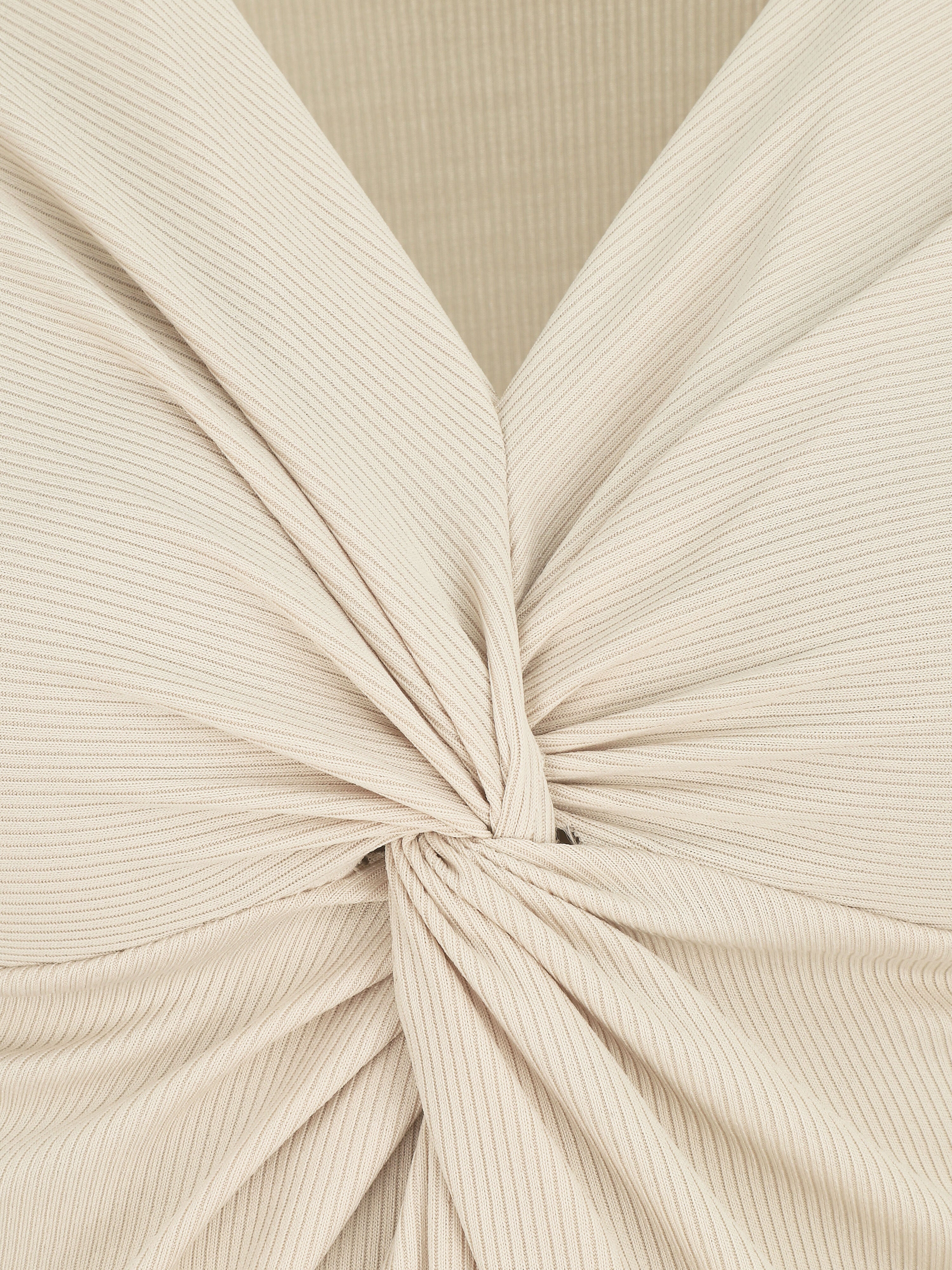 Top à col V froncé - Beige - 3
