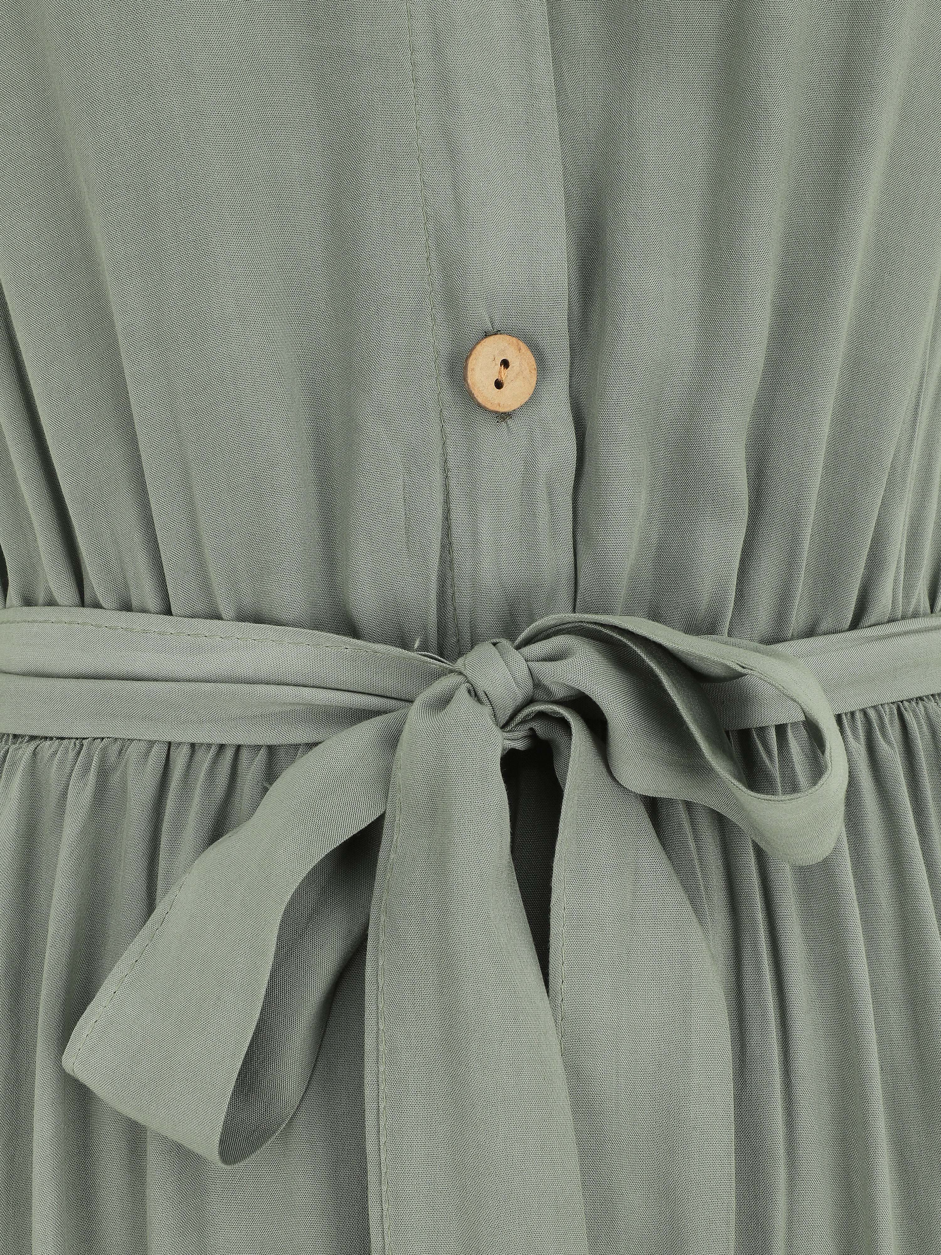 Robe longue unie style chemise - Vert - 3