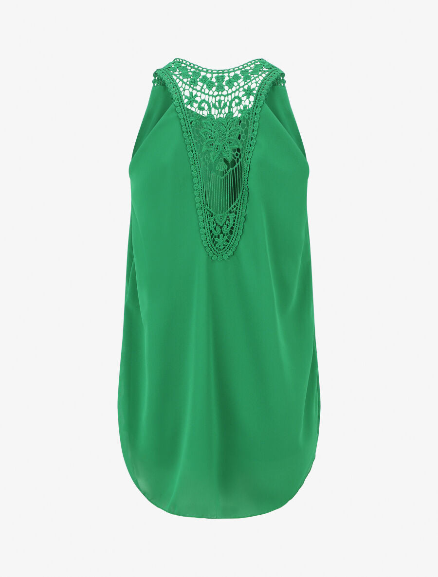 Top en voile sans manches dos en crochet - Vert - 2