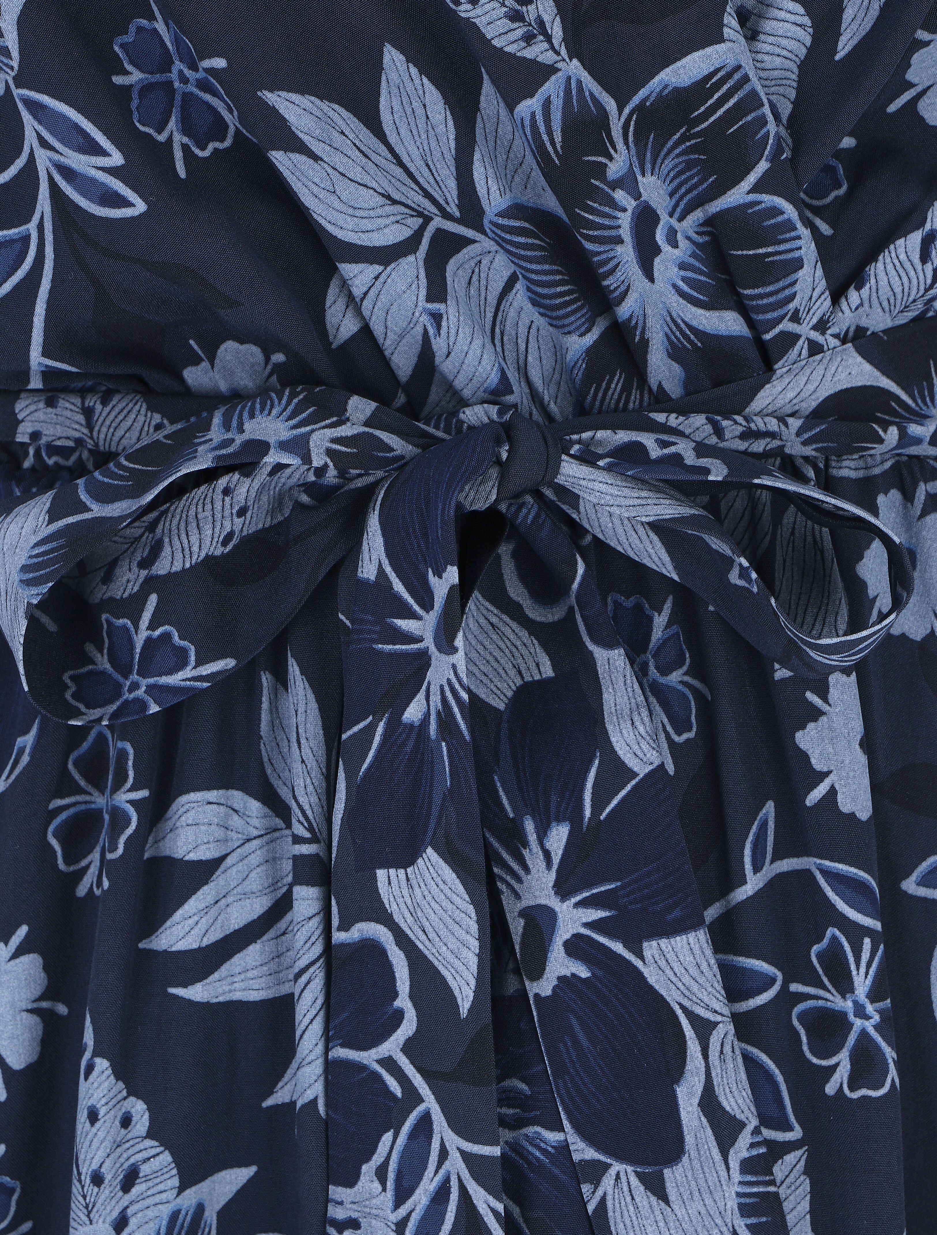 Robe longue fleurie col cache-coeur - Marine - 3