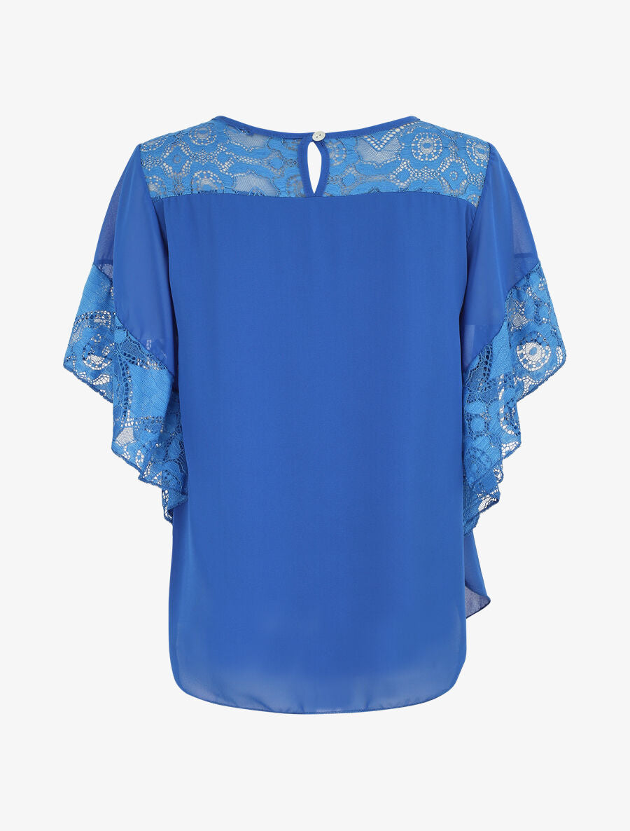 Top uni en voile et dentelle - Bleu roi - 2