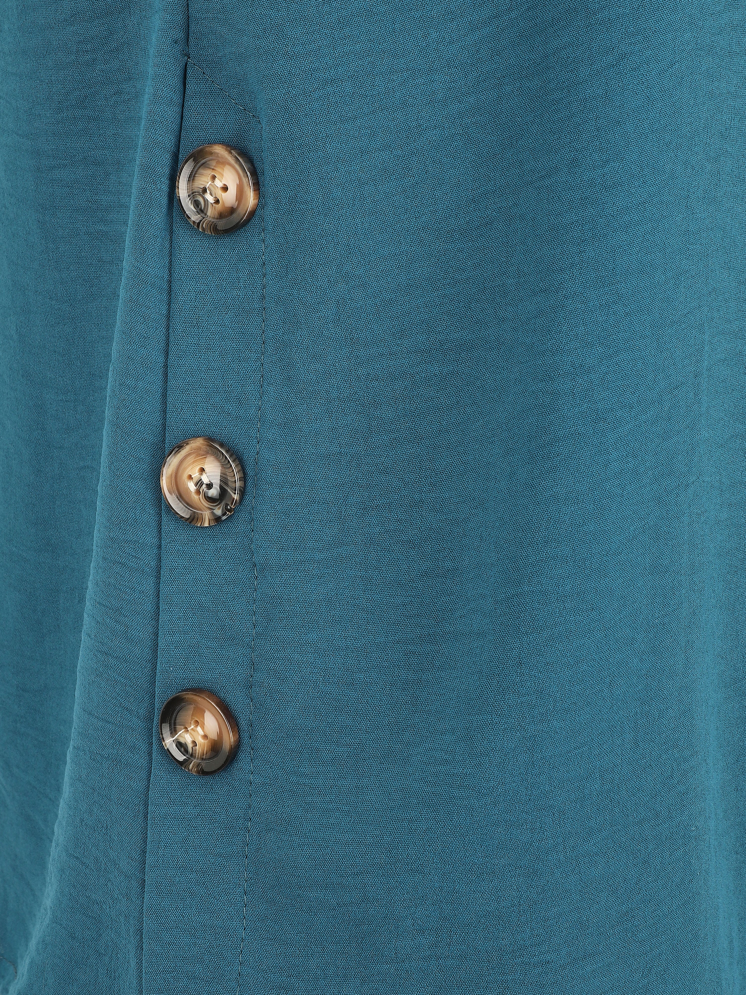 Top fluide uni boutonné à manches courtes - Bleu canard - 3