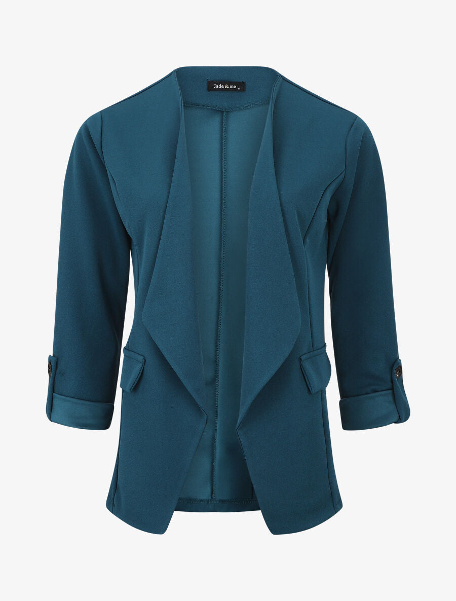 Veste droite unie col cascade - Bleu canard - 5