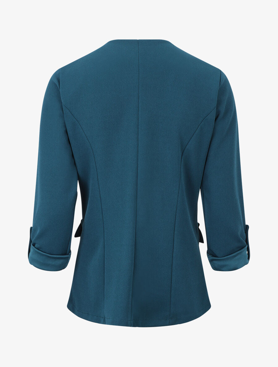 Veste droite unie col cascade - Bleu canard - 2