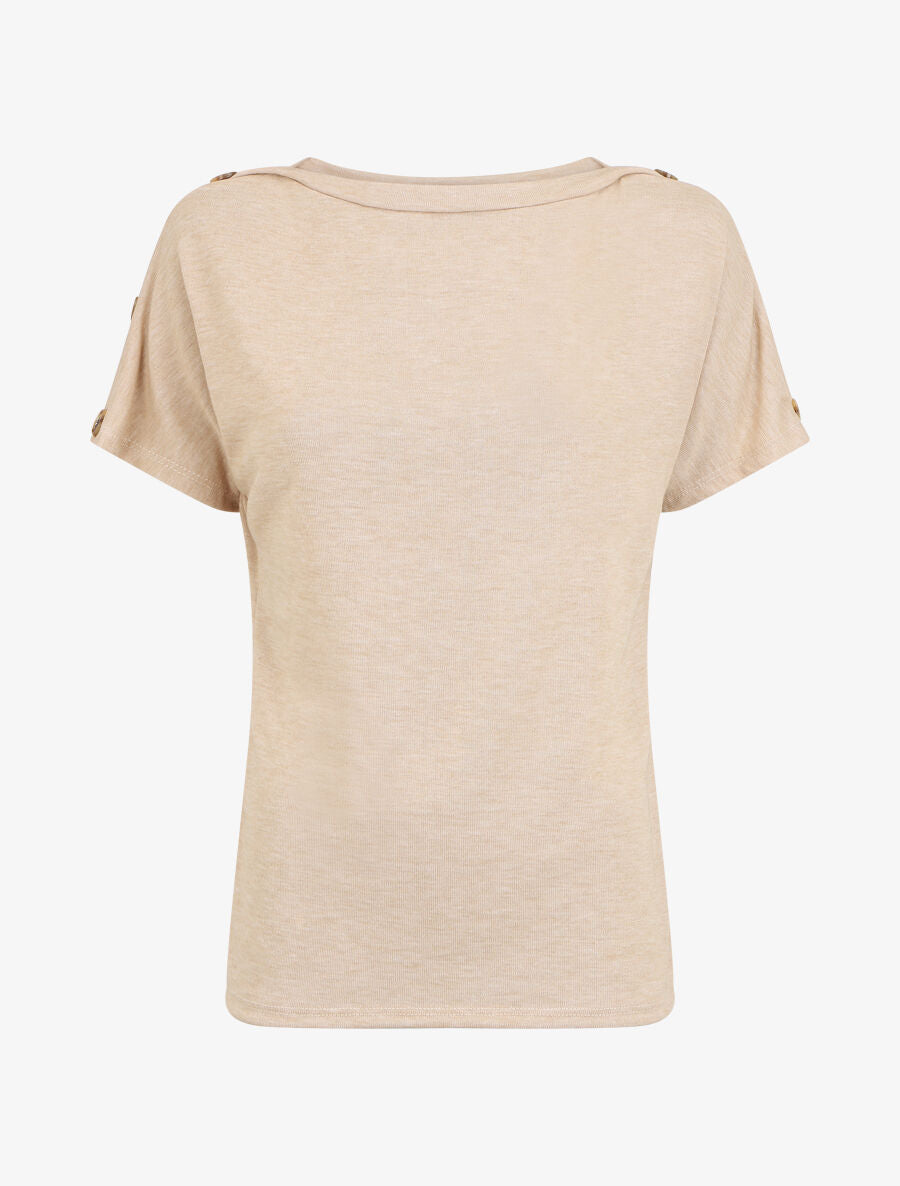 Top en maille droit à manches courtes boutonnées - Beige - 1