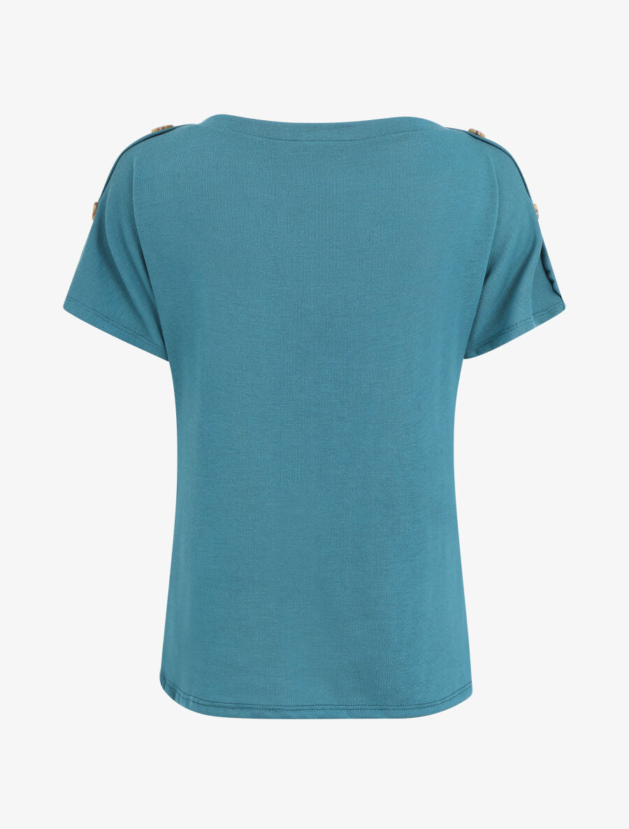 Top en maille droit à manches courtes boutonnées - Bleu canard - 2