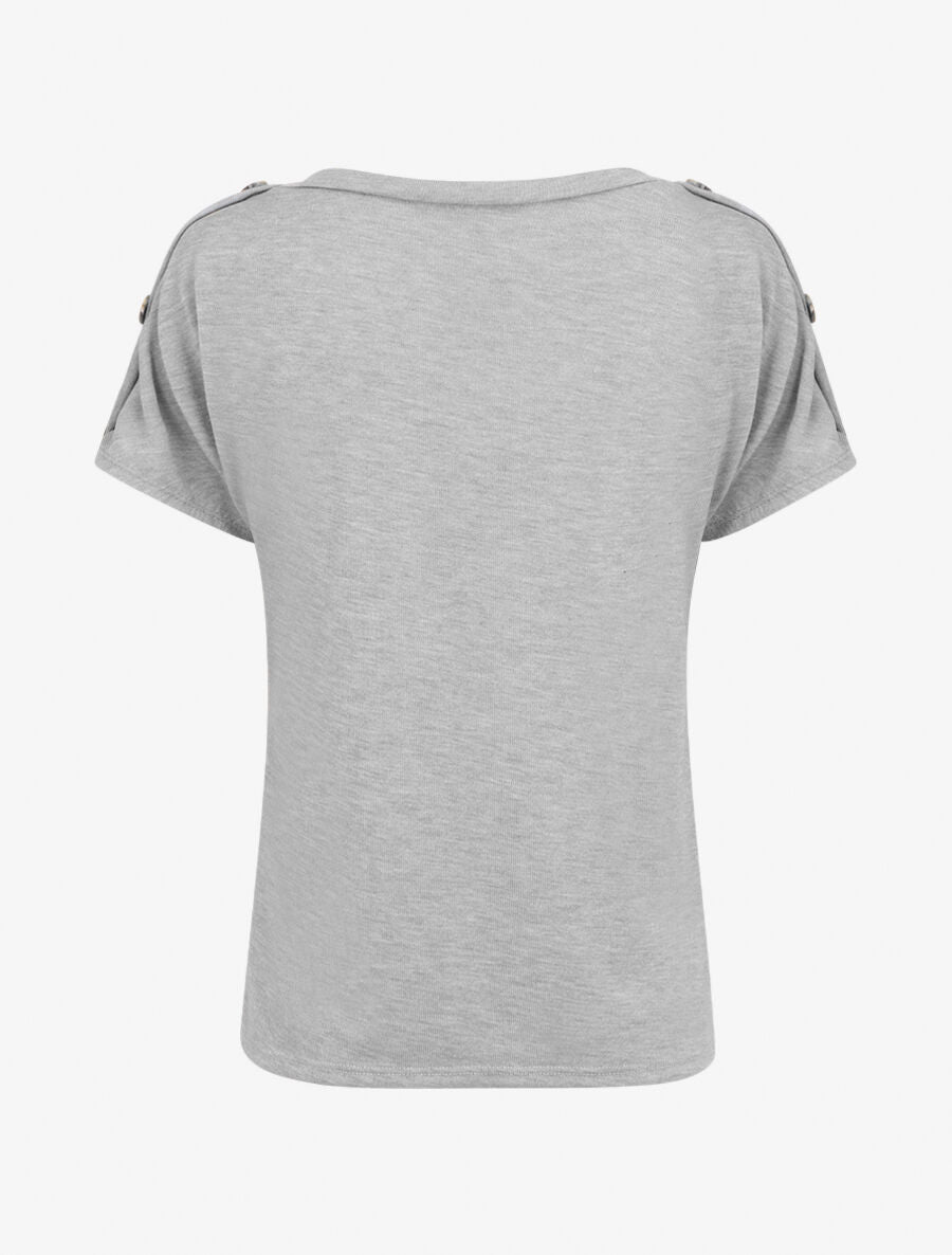 Top en maille droit à manches courtes boutonnées - Gris clair - 2