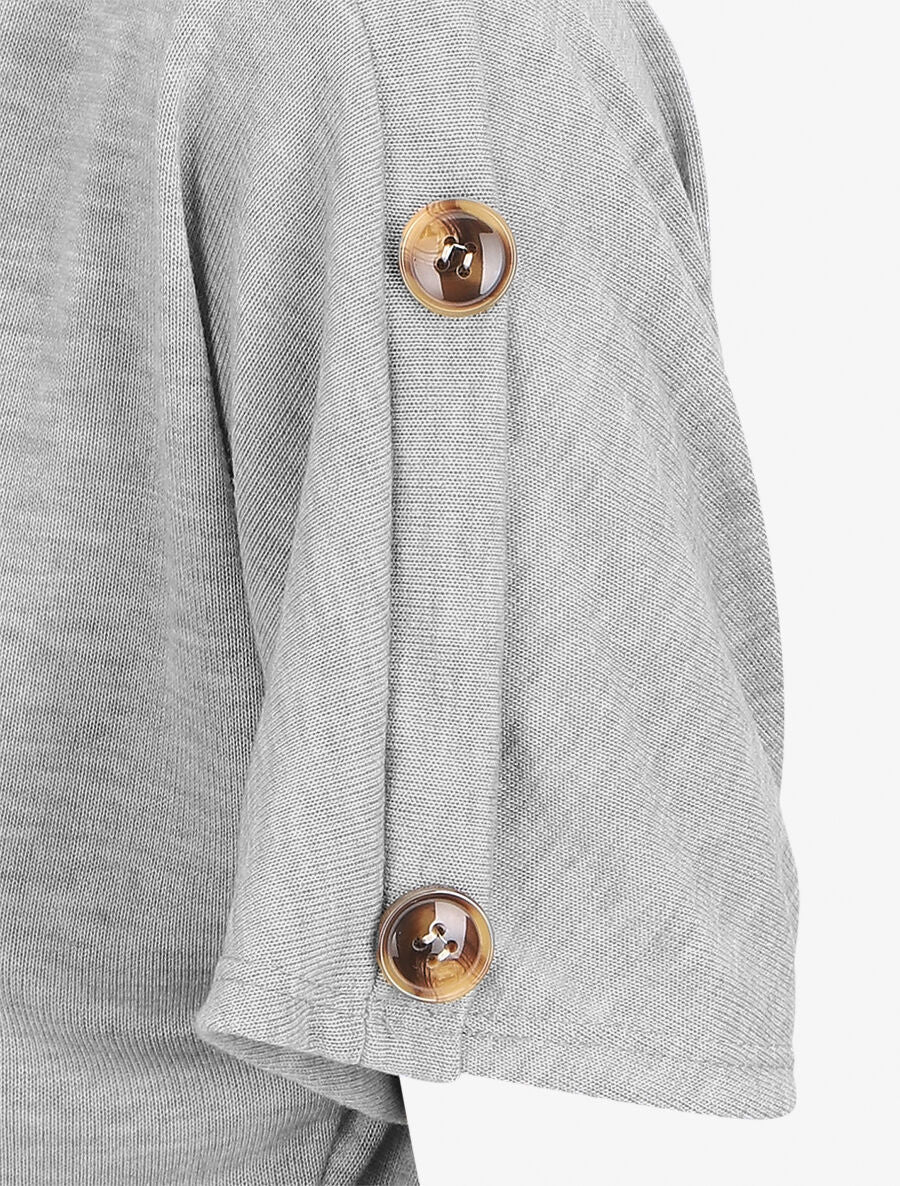 Top en maille droit à manches courtes boutonnées - Gris clair - 3
