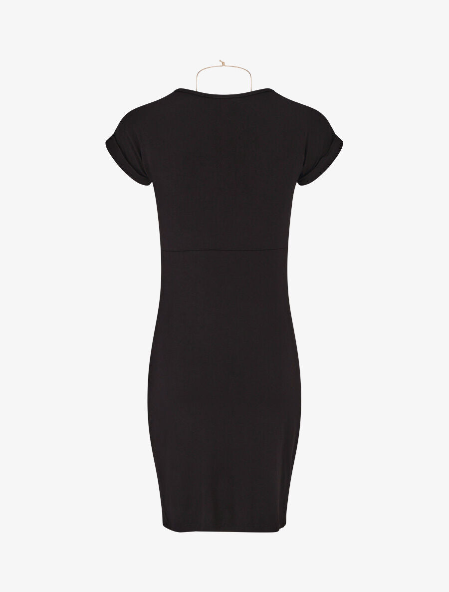 Robe froncée unie manches courtes - Noir - 2