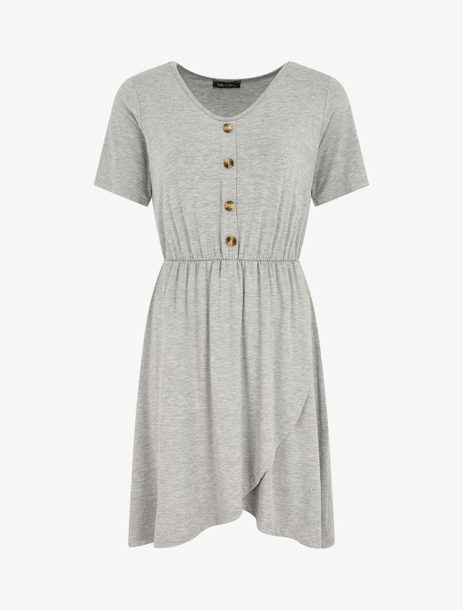 Robe boutonnée unie manches courtes - Gris chiné - 1