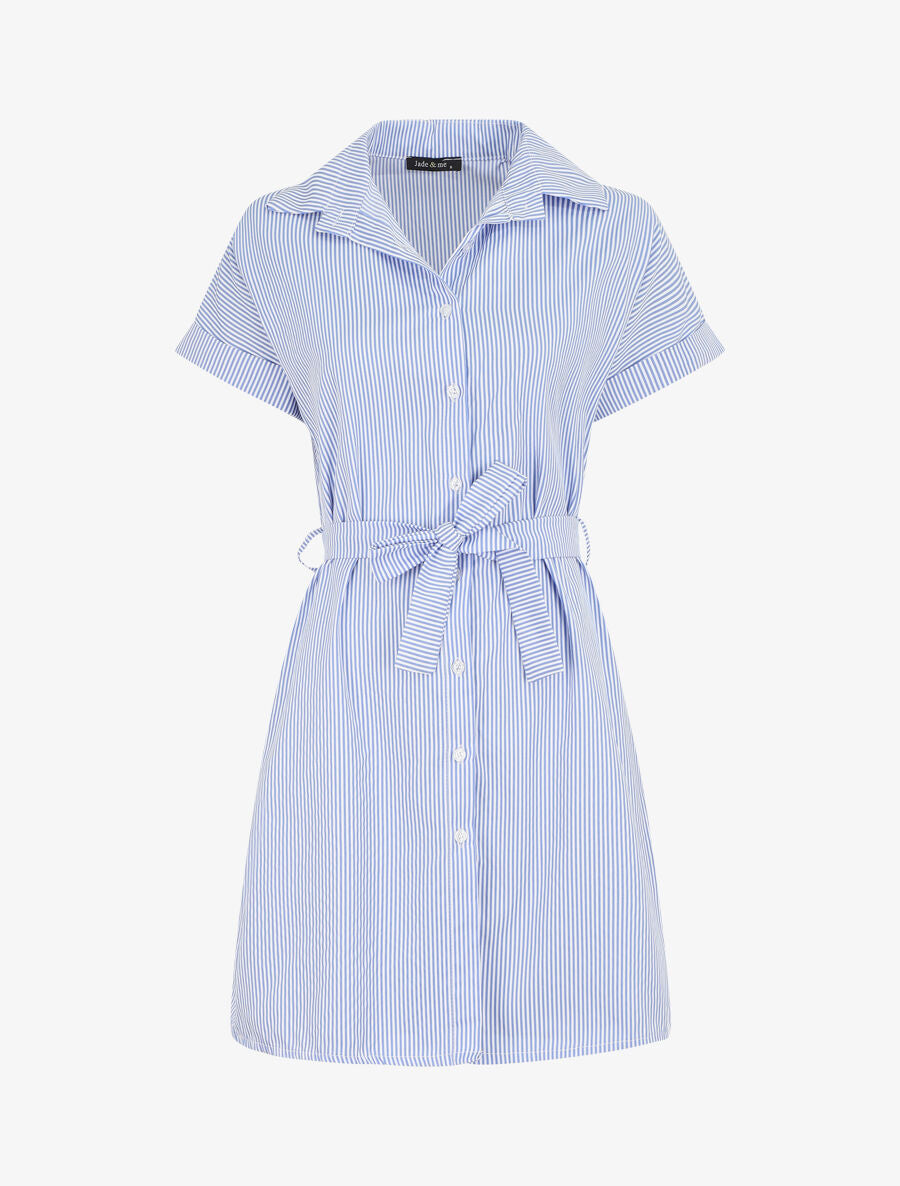 Robe chemise rayée manches courtes - Bleu ciel - 1