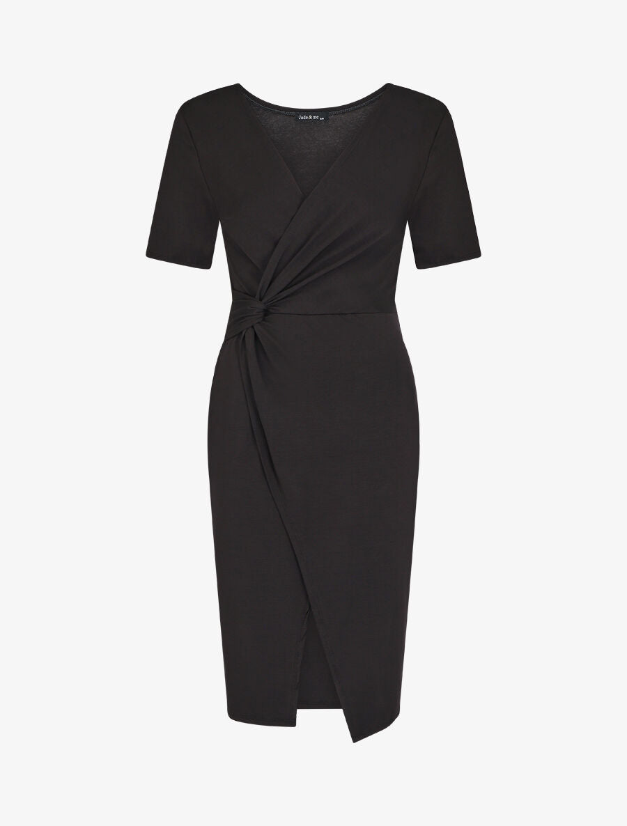 Robe portefeuille fendue manches courtes - Noir - 4
