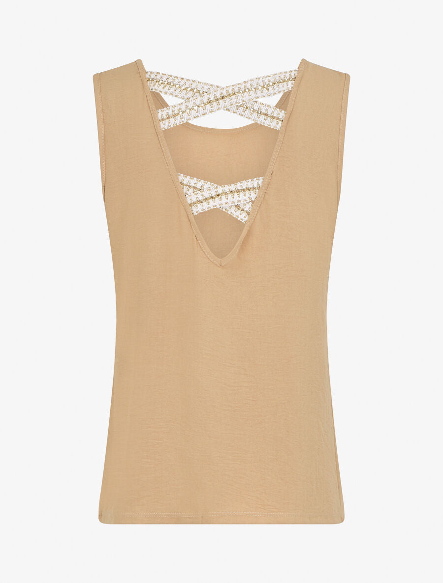 Top droit sans manches uni dos en V - Beige - 2