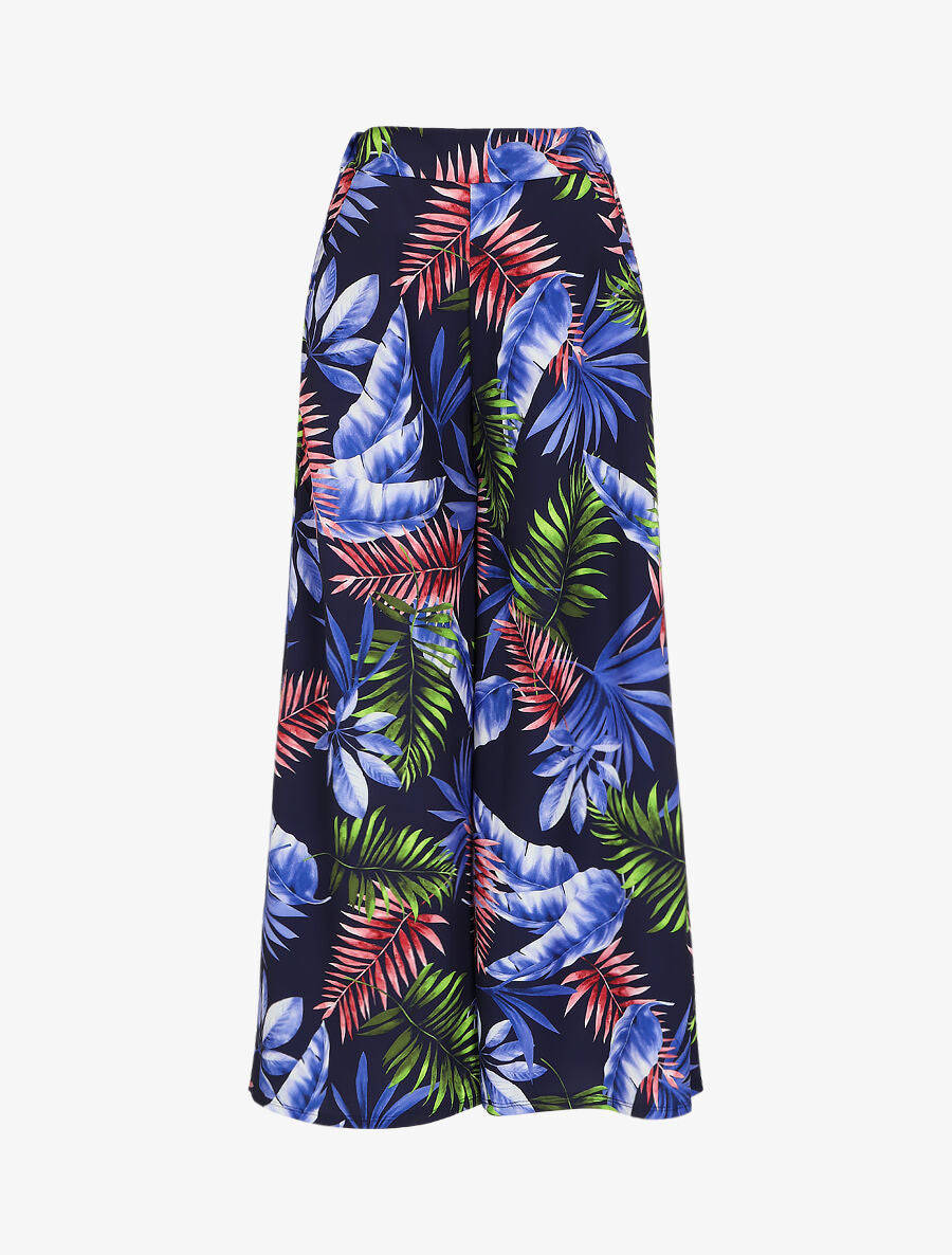 Pantalon ample imprimé tropique - Marine - 1