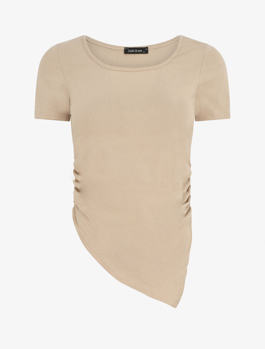 T-shirt asymétrique uni manches courtes - Beige - 4