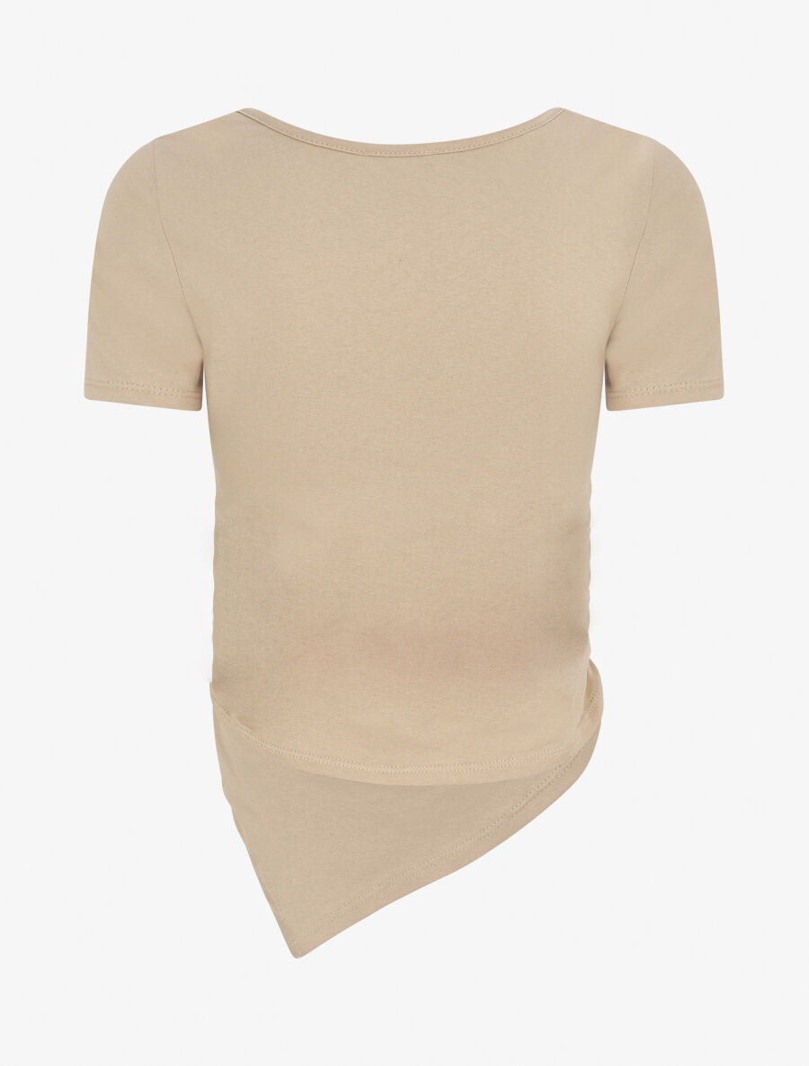 T-shirt asymétrique uni manches courtes - Beige - 2