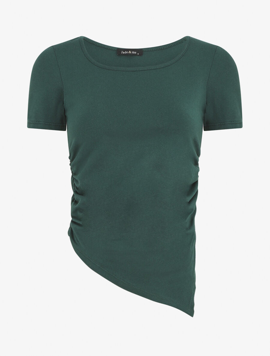 T-shirt asymétrique uni manches courtes - Vert foncé - 1