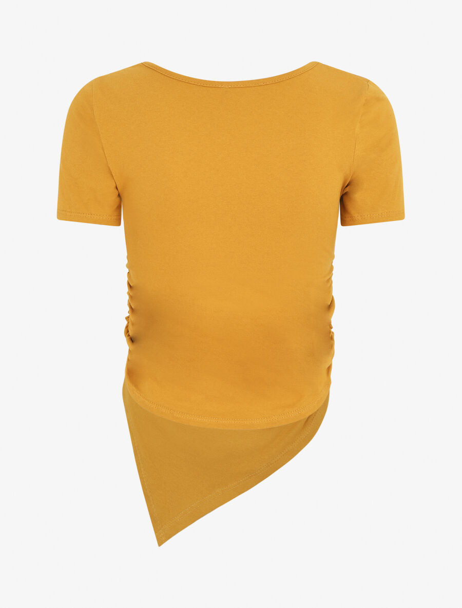 T-shirt asymétrique uni manches courtes - Moutarde - 2