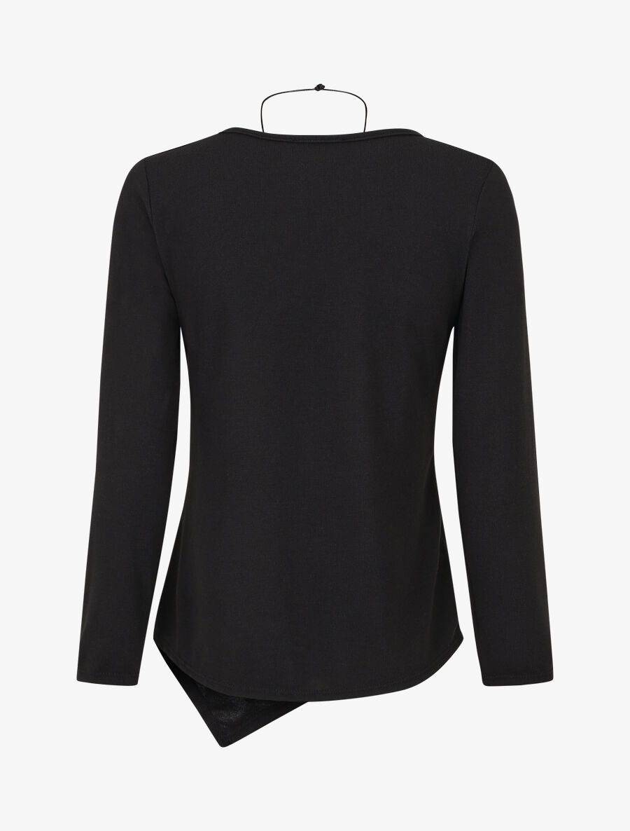 Pull fin uni à bas asymétrique - Noir - 2