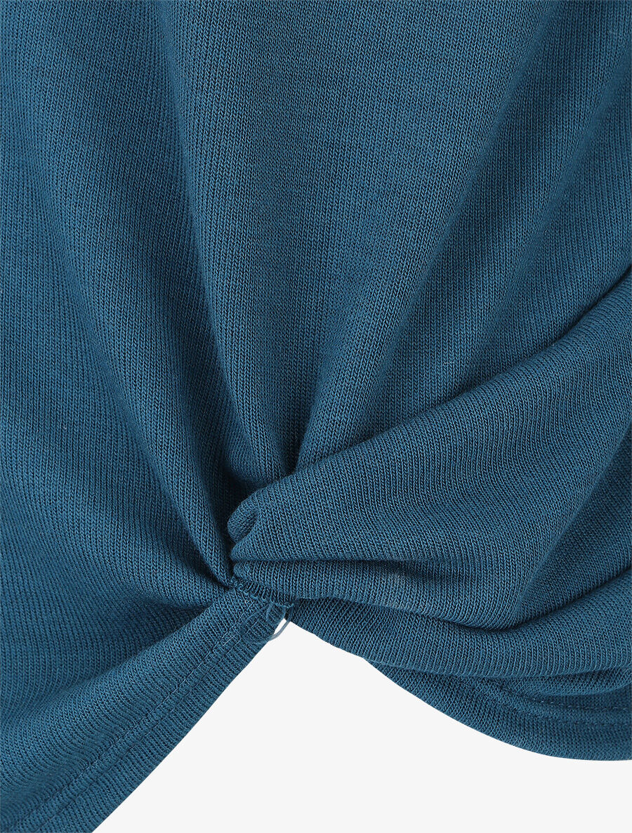 Pull fin uni à bas asymétrique - Bleu canard - 3