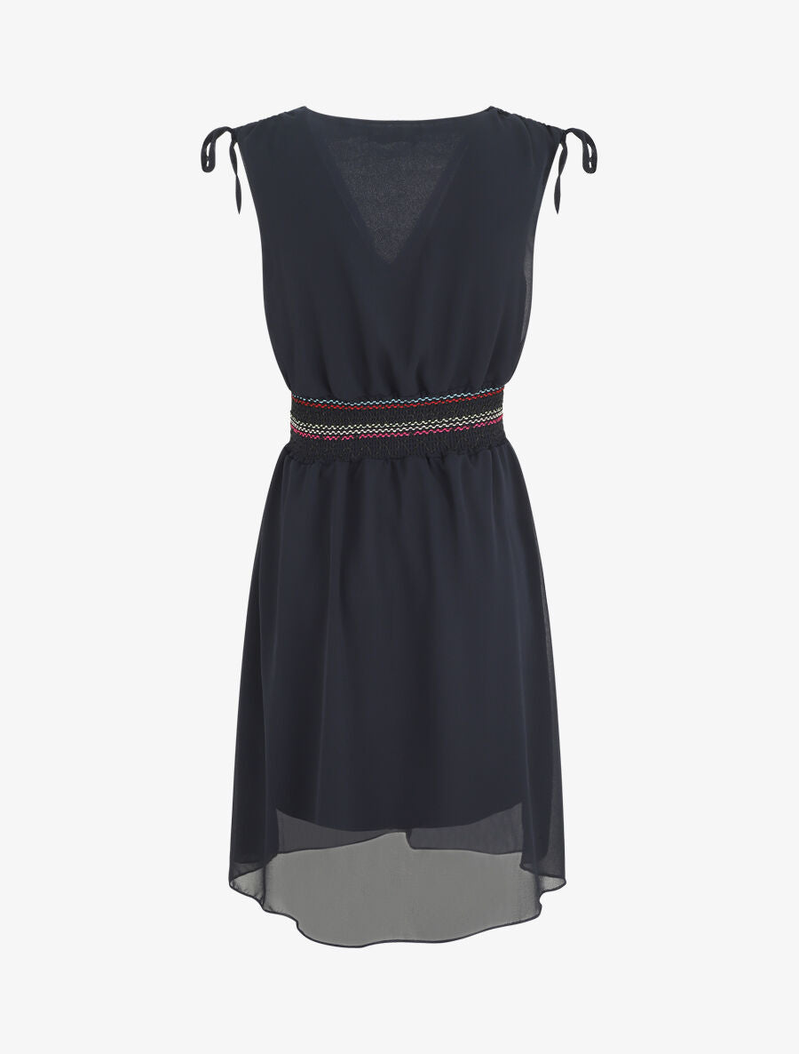 Robe mi-longue sans manches taille élastiquée stylisée - Marine - 2