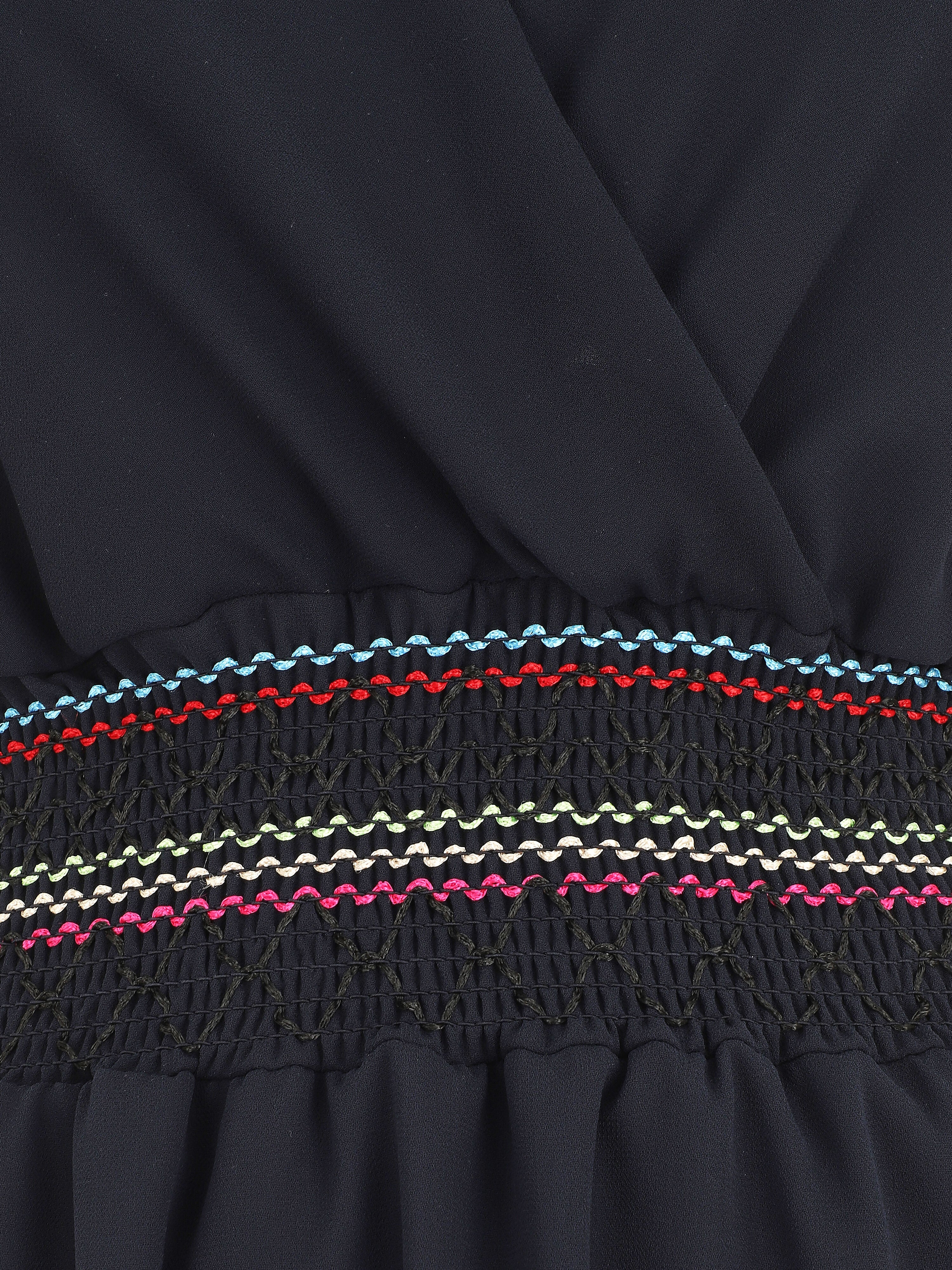 Robe mi-longue sans manches taille élastiquée stylisée - Marine - 3