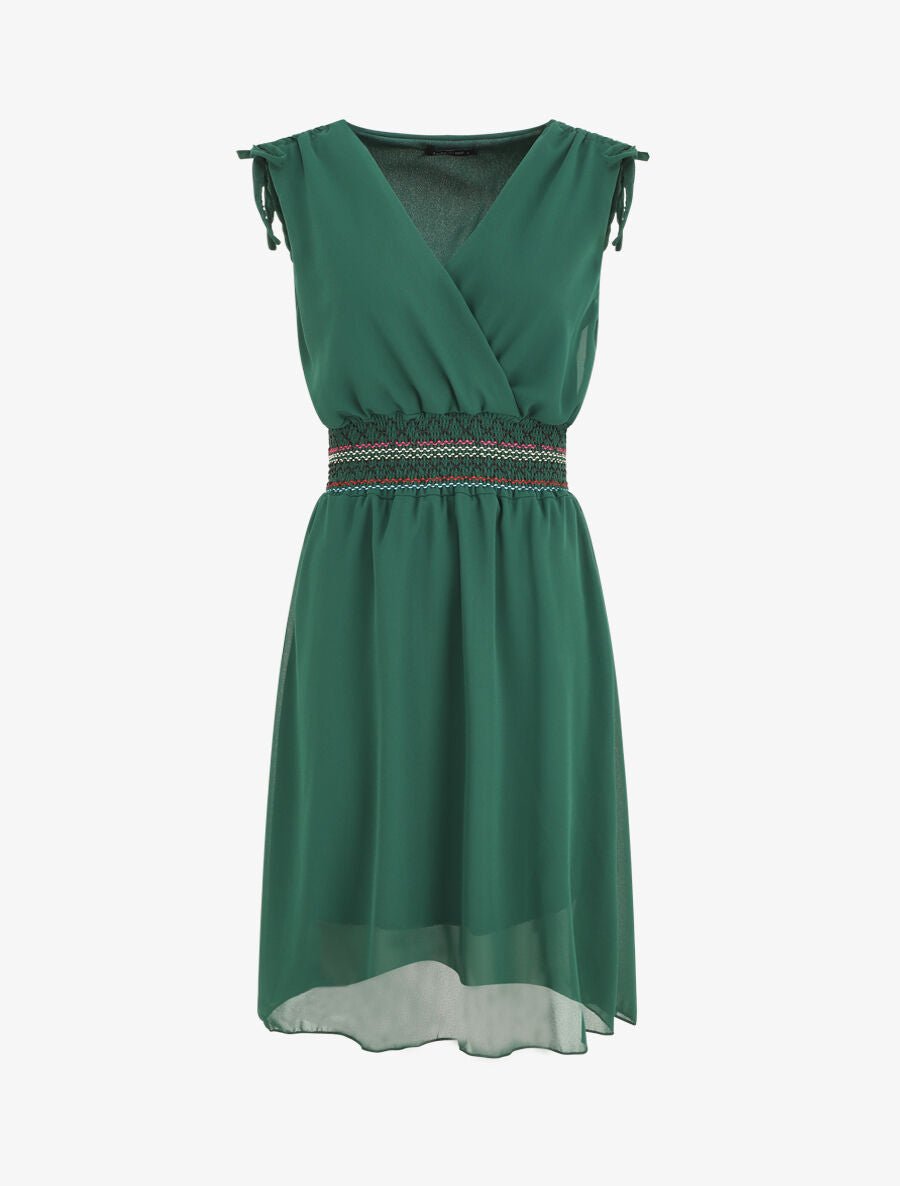 Robe mi-longue sans manches taille élastiquée stylisée - Vert - 1