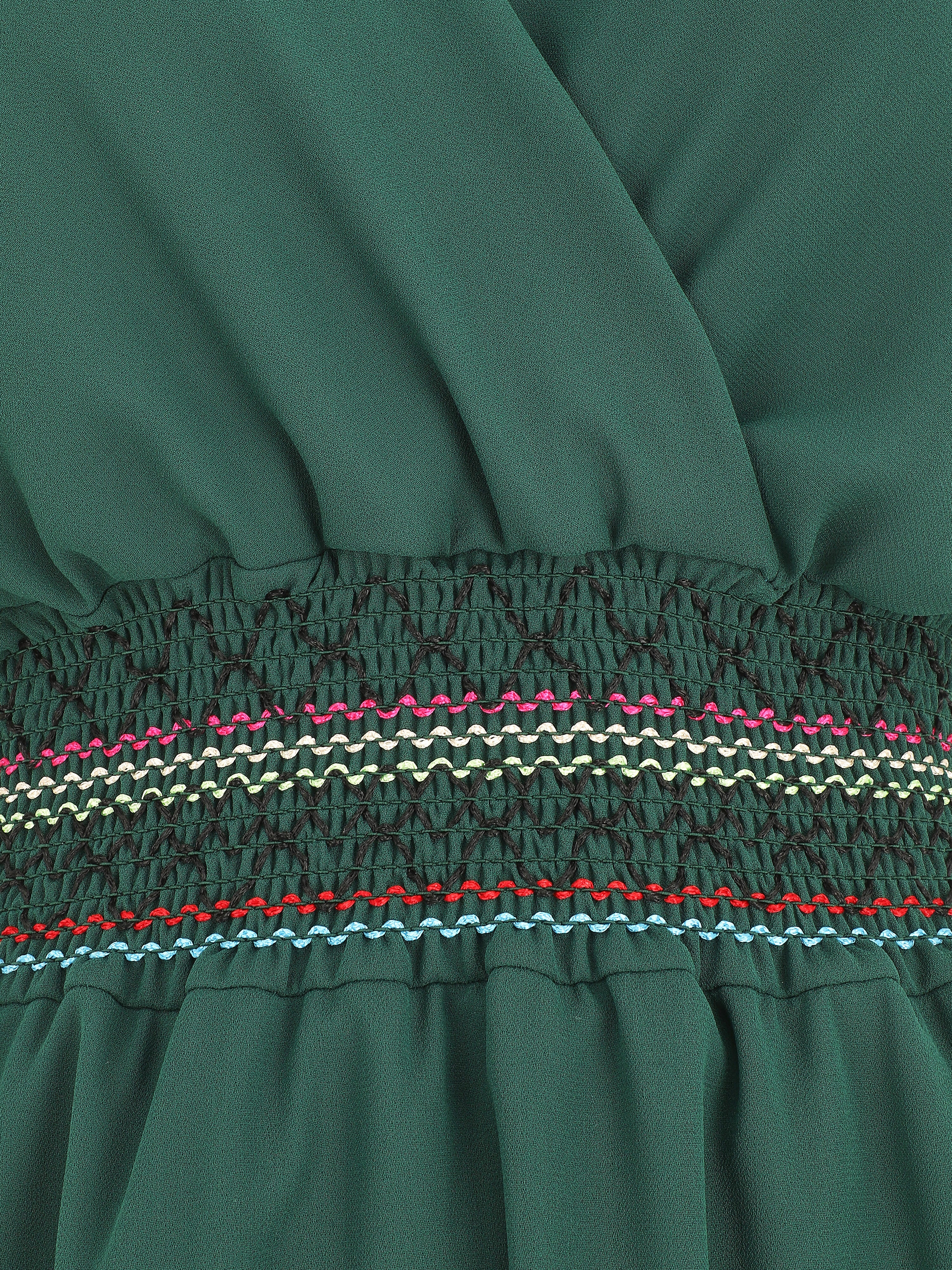 Robe mi-longue sans manches taille élastiquée stylisée - Vert - 3