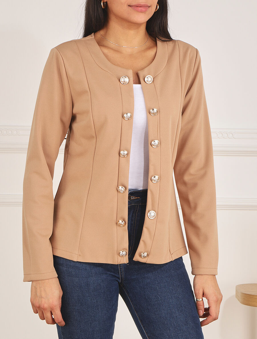 Veste droite boutonnée unie - Camel - 4
