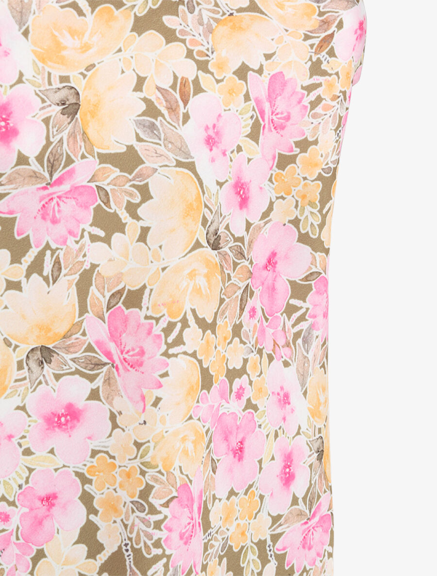 Top satiné à dos nu et imprimé floral style aquarelle - Kaki - 3