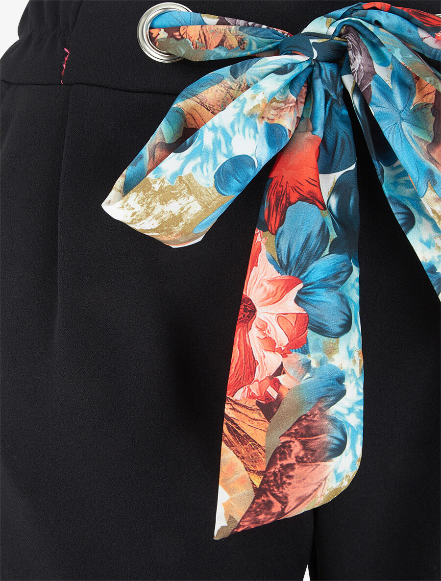 Pantalon slim à noeud fleuri - Noir - 3
