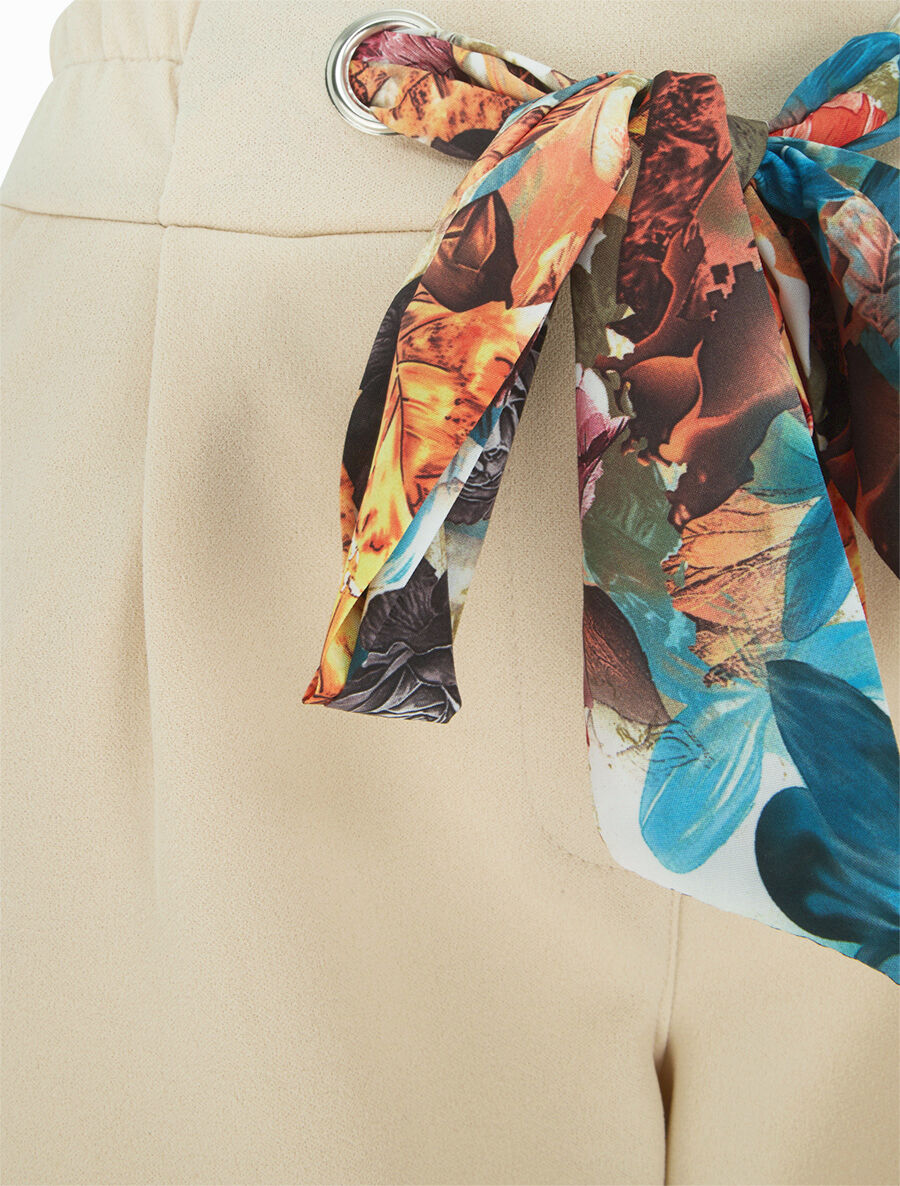 Pantalon slim à noeud fleuri - Beige - 3